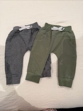 Kids' Cozy Pull-On Joggers - Olive Green and Charcoal Size 0-6M